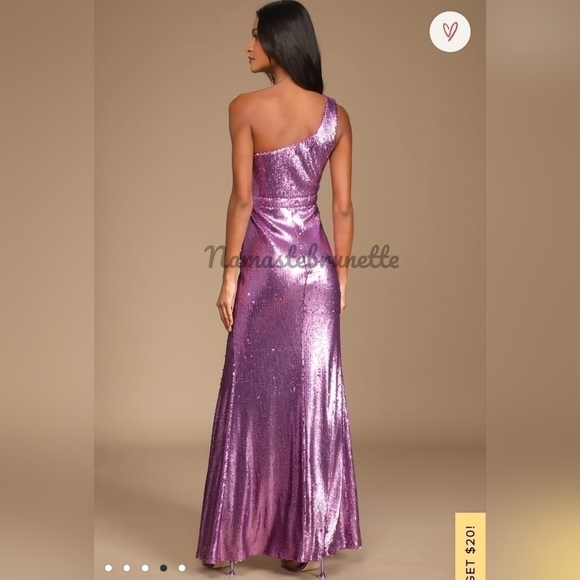 Nwt Lulu's Pink Sequin One-Shoulder Cutout Mermaid Maxi Dress - Picture 5 of 14